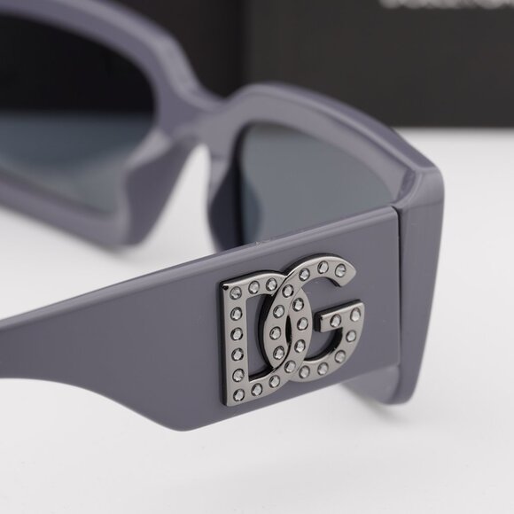 Dolce & Gabbana DG4447B 30906G Rectangle Sunglasses - Grey with Studs/Grey - Picture 4 of 10